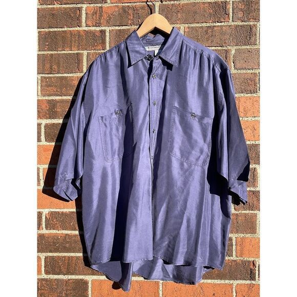 Vintage Nine Twenty East Button Up Shirt Mens Large Blue 100% Silk 90s Y2K Adult - Picture 1 of 12